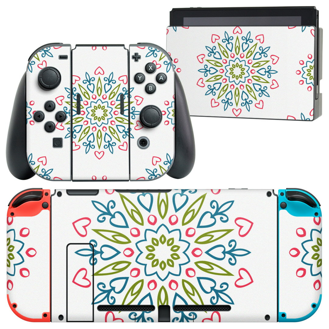 igsticker Nintendo Switch 用 デザインスキンシール 任天堂 ニンテンドー スイッチ 専用 本体ドック Joy-Con Joycon ジョイコン 専用 ゲーム機 カバー アクセサリー フィルム ステッカー 010096 アジアン 模様 緑