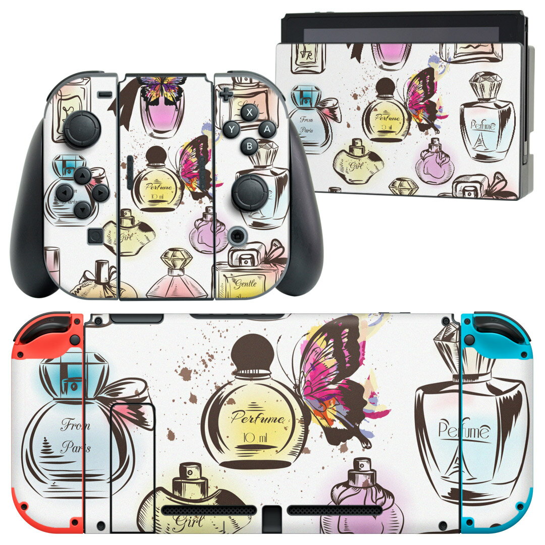 igsticker Nintendo Switch 用 デザインスキンシール 任天堂 ニンテンドー スイッチ 専用 本体ドック Joy-Con Joycon ジョイコン 専用 ゲーム機 カバー アクセサリー フィルム ステッカー 010206 おしゃれ ファッション 蝶