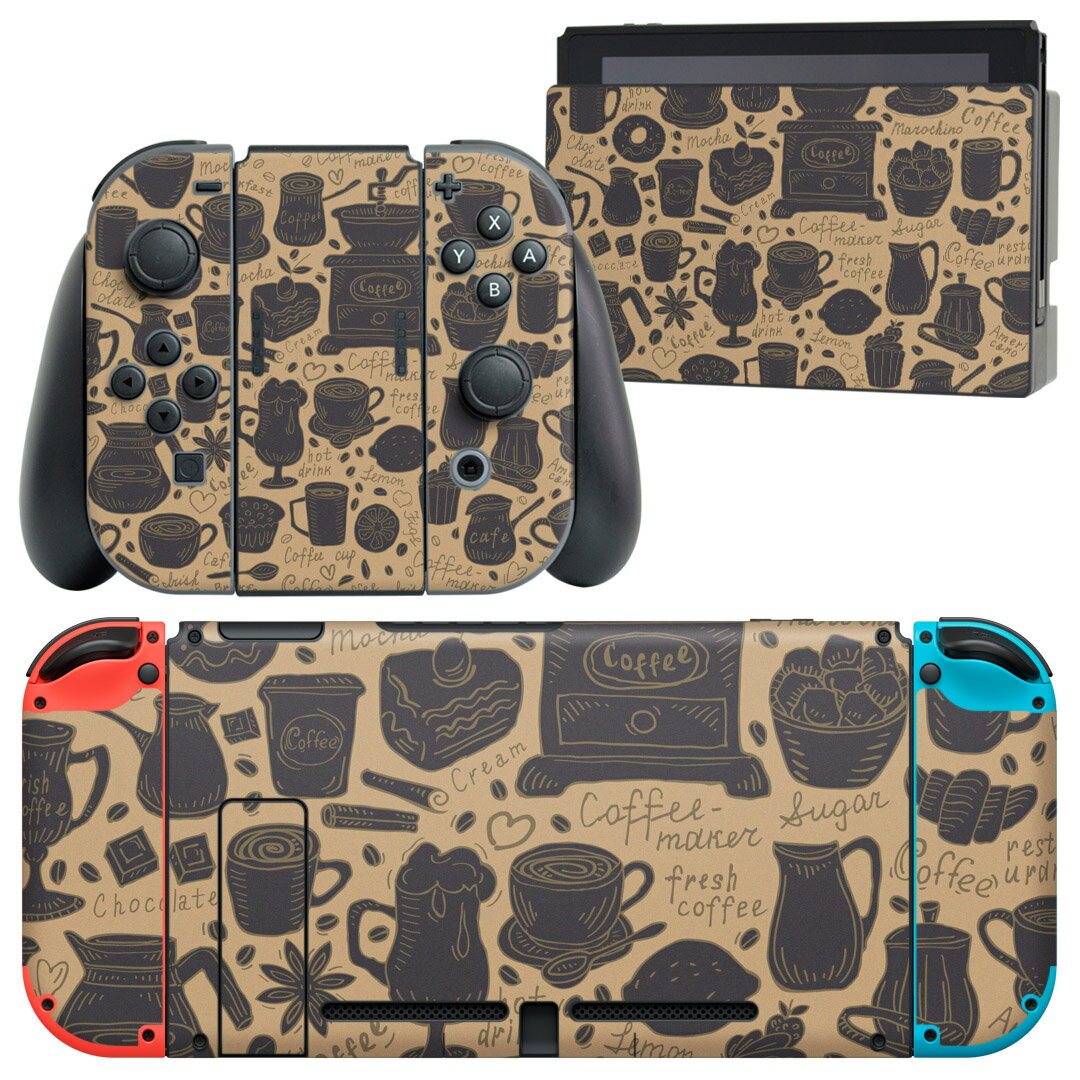 igsticker Nintendo Switch 用 デザインスキンシール 任天堂 ニンテンドー スイッチ 専用 本体ドック Joy-Con Joycon ジョイコン 専用 ゲーム機 カバー アクセサリー フィルム ステッカー 010208 カフェ　コーヒー　英語