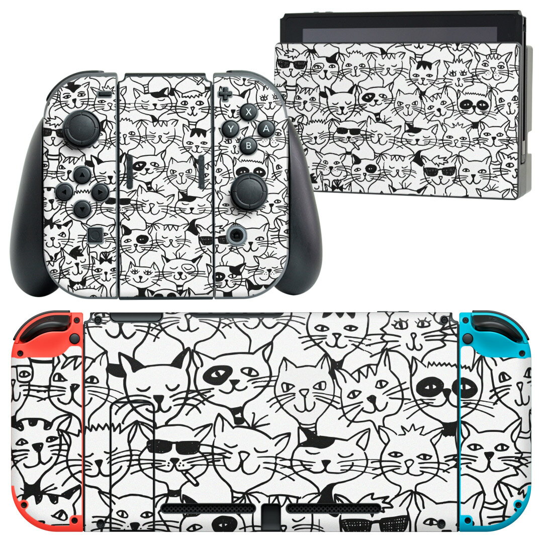 igsticker Nintendo Switch 用 デザインスキンシール 任天堂 ニンテンドー スイッチ 専用 本体ドック Joy-Con Joycon ジョイコン 専用 ゲーム機 カバー アクセサリー フィルム ステッカー 010229 猫　動物　イラスト