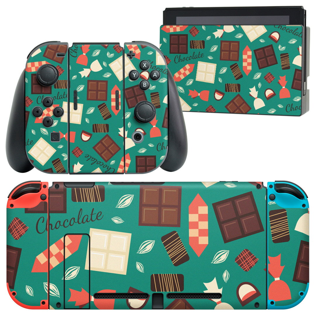 igsticker Nintendo Switch 用 デザインスキンシール 任天堂 ニンテンドー スイッチ 専用 本体ドック Joy-Con Joycon ジョイコン 専用 ゲーム機 カバー アクセサリー フィルム ステッカー 010231 緑　お菓子　英語