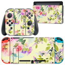 igsticker Nintendo Switch 用 デザインスキンシール 任天堂 ニンテンドー スイッチ 専用 本体ドック Joy-Con Joycon ジョイコン 専用 ゲーム機 カバー アクセサリー フィルム ステッカー 010233 花 水彩