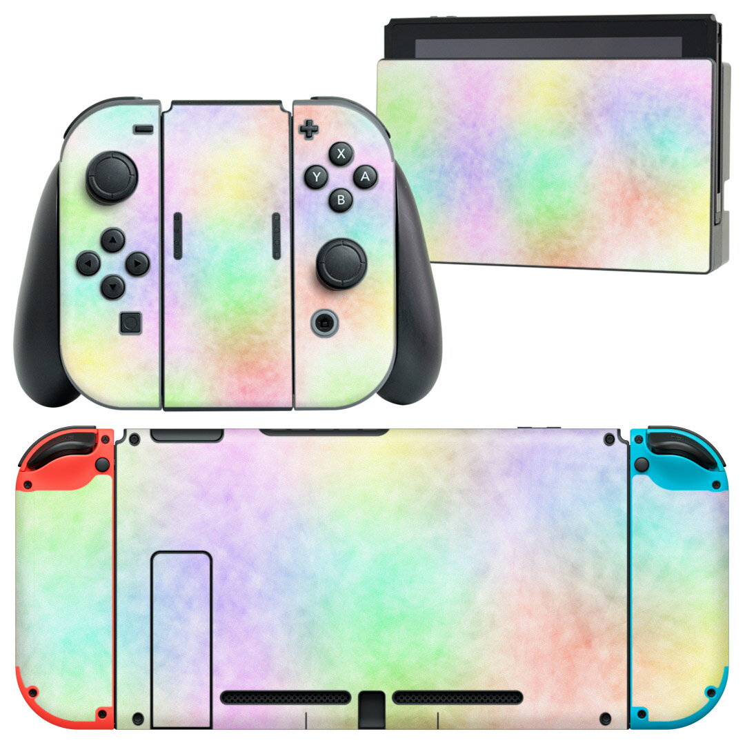 igsticker Nintendo Switch 用 デザインスキンシール 任天堂 ニンテンドー スイッチ 専用 本体ドック Joy-Con Joycon ジョイコン 専用 ゲーム機 カバー アクセサリー フィルム ステッカー 010244 カラフル 虹色