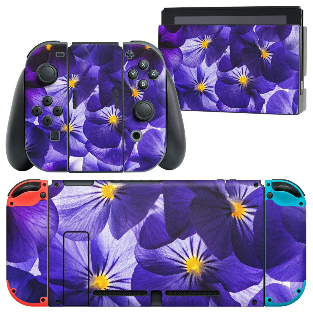 igsticker Nintendo Switch 用 デザインスキンシール 任天堂 ニンテンドー スイッチ 専用 本体ドック Joy-Con Joycon ジョイコン 専用 ゲーム機 カバー アクセサリー フィルム ステッカー 010266 　花　紫
