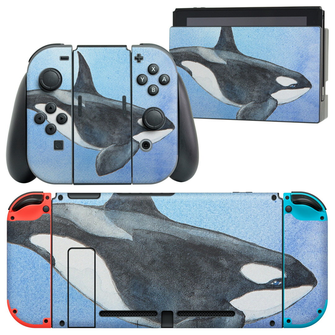 igsticker Nintendo Switch 用 デザインスキンシール 任天堂 ニンテンドー スイッチ 専用 本体ドック Joy-Con Joycon ジョイコン 専用 ゲーム機 カバー アクセサリー フィルム ステッカー 010302 海　生き物　くじら