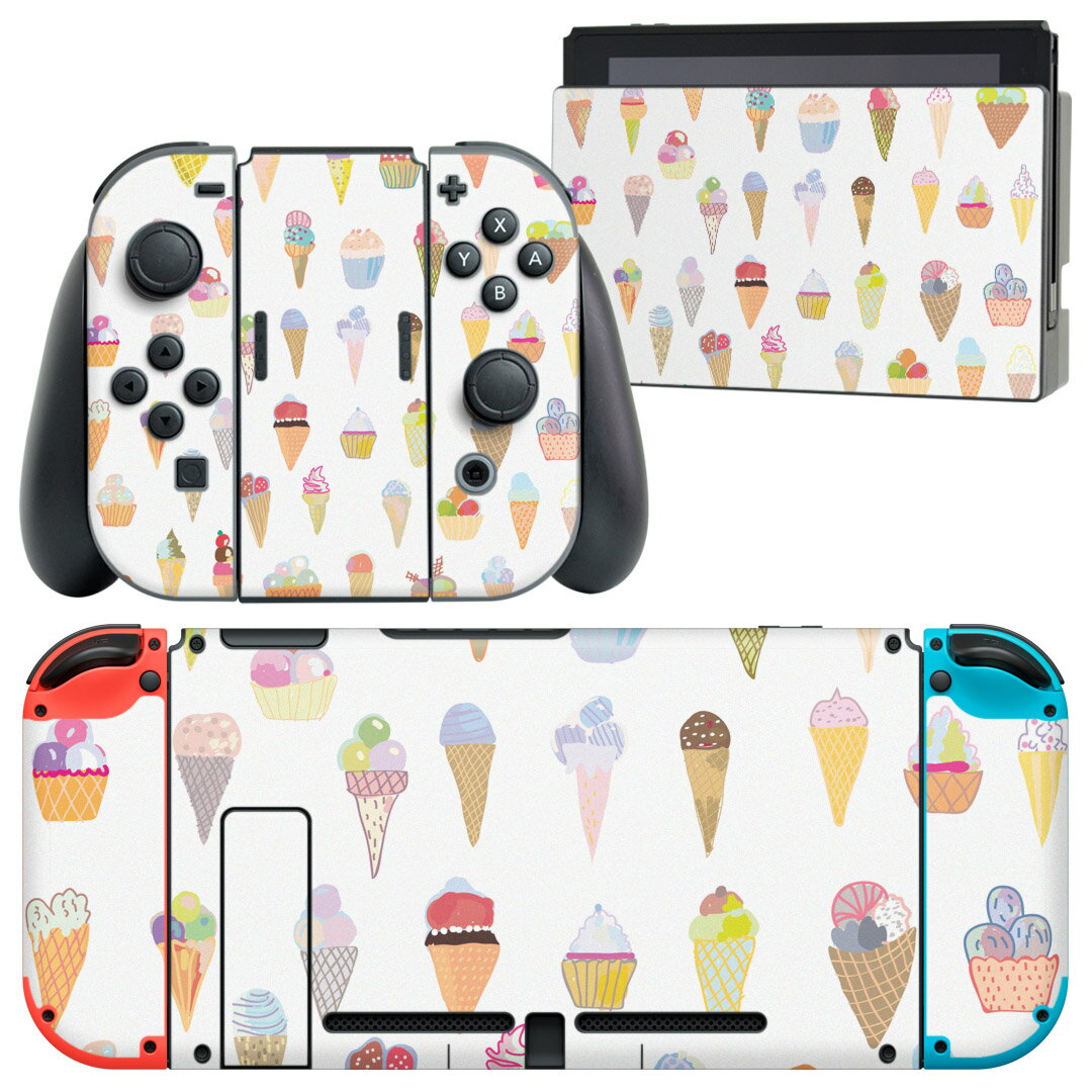 igsticker Nintendo Switch 用 デザインスキンシール 任天堂 ニンテンドー スイッチ 専用 本体ドック Joy-Con Joycon ジョイコン 専用 ゲーム機 カバー アクセサリー フィルム ステッカー 010352 お菓子　パステル　デザート