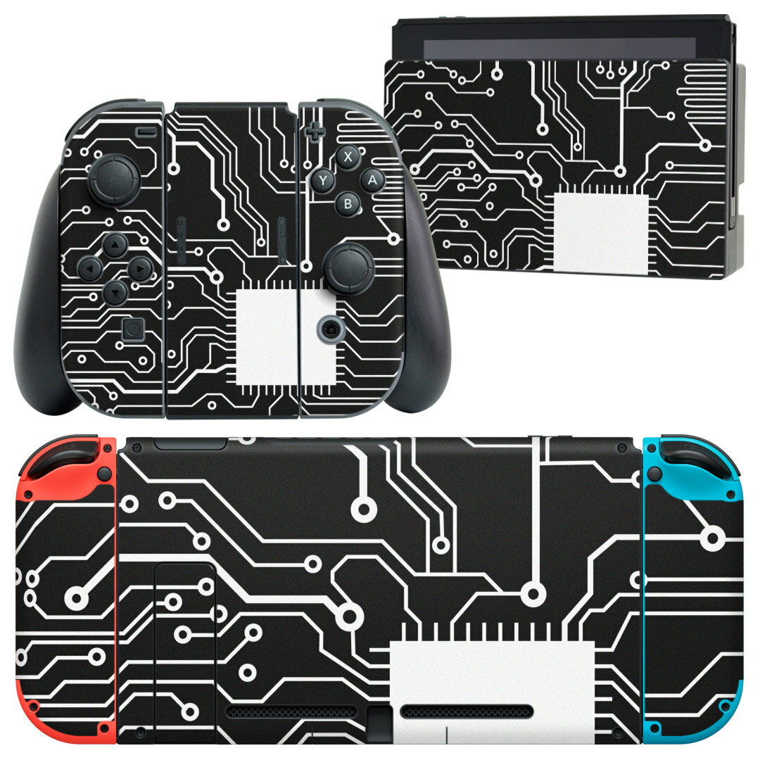 igsticker Nintendo Switch 用 デザインスキンシール 任天堂 ニンテンドー スイッチ 専用 本体ドック Joy-Con Joycon ジョイコン 専用 ゲーム機 カバー アクセサリー フィルム ステッカー 010370 模様 白 黒