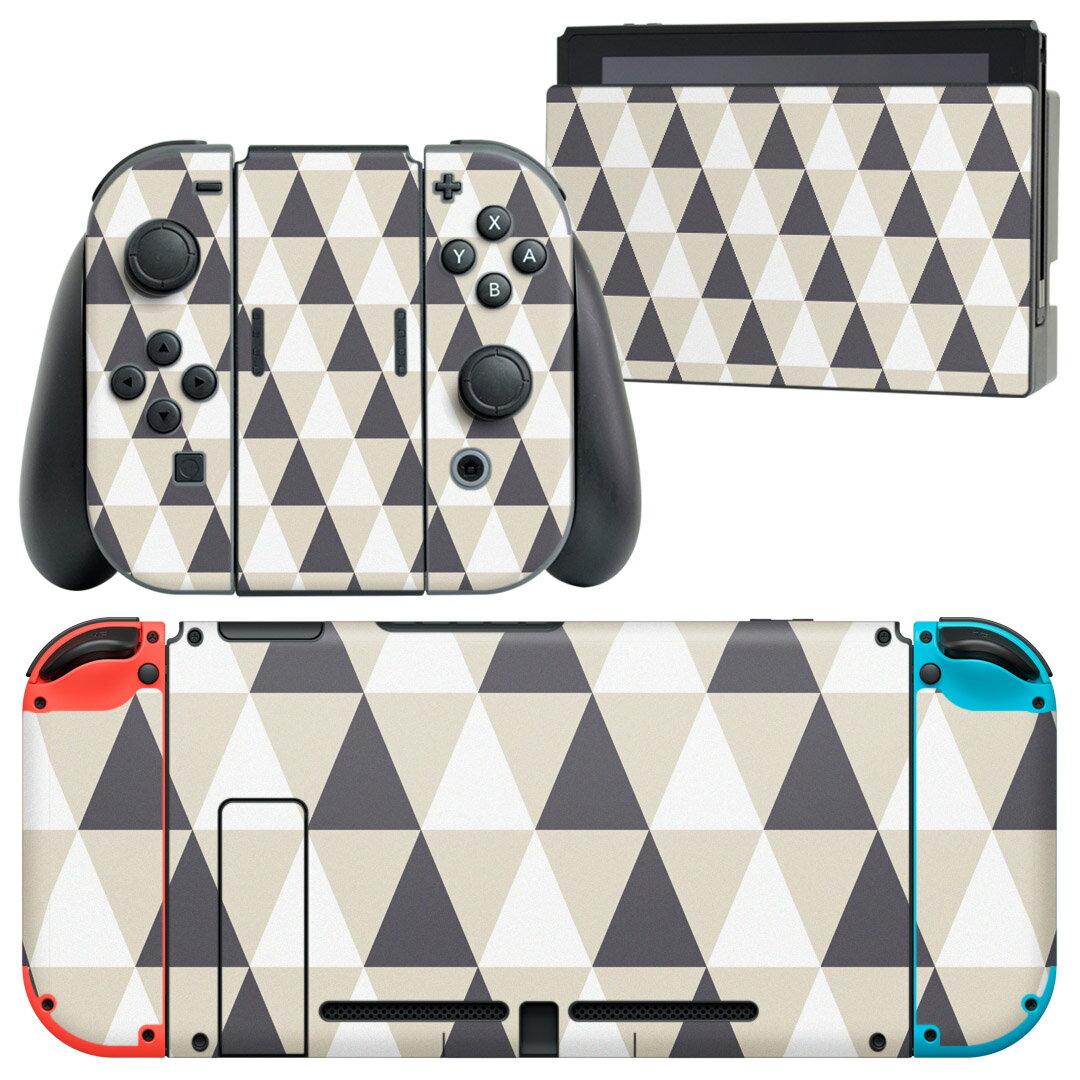 igsticker Nintendo Switch 用 デザインスキンシール 任天堂 ニンテンドー スイッチ 専用 本体ドック Joy-Con Joycon ジョイコン 専用 ゲーム機 カバー アクセサリー フィルム ステッカー 010387 三角　模様　黒