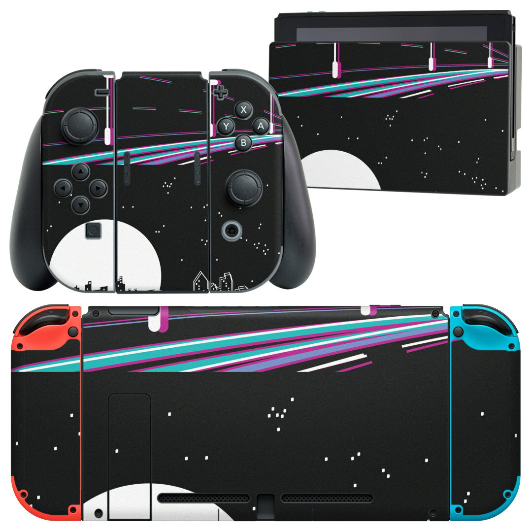 igsticker Nintendo Switch 用 デザインスキンシール 任天堂 ニンテンドー スイッチ 専用 本体ドック Joy-Con Joycon ジョイコン 専用 ゲーム機 カバー アクセサリー フィルム ステッカー 010410 風景 夜景 月