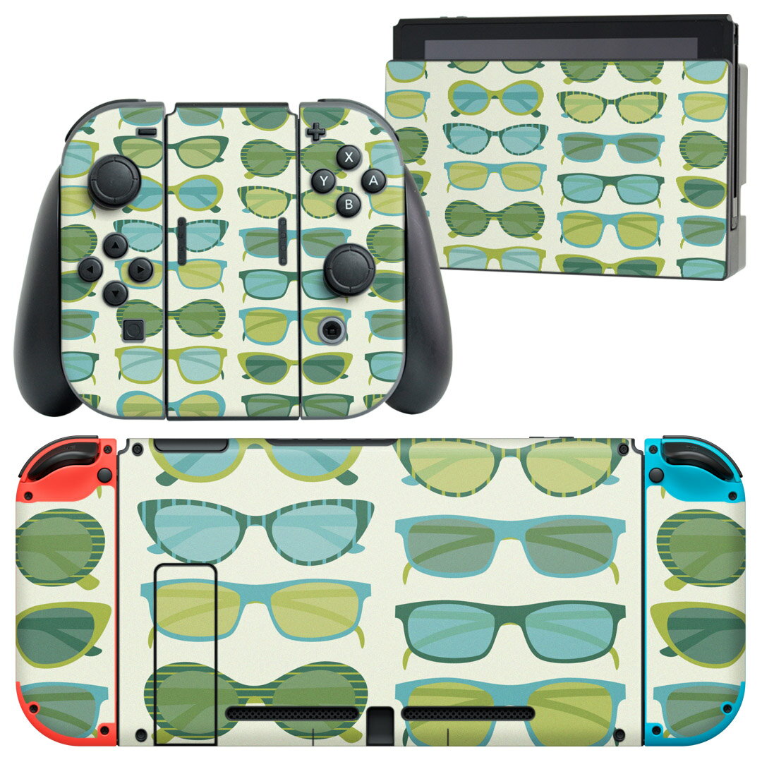 igsticker Nintendo Switch 用 デザインスキンシール 任天堂 ニンテンドー スイッチ 専用 本体ドック Joy-Con Joycon ジョイコン 専用 ゲーム機 カバー アクセサリー フィルム ステッカー 010423 おしゃれ　ファッション　めがね