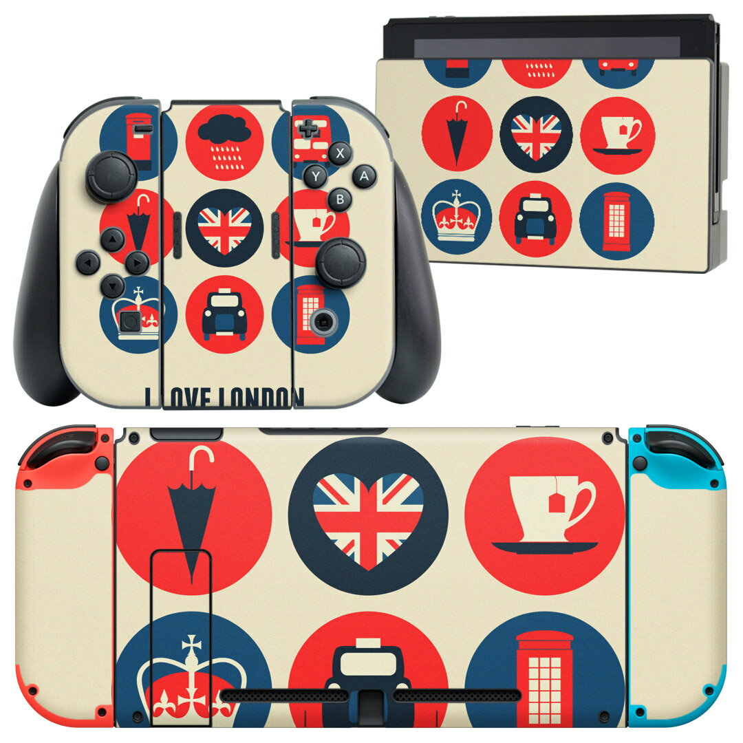 igsticker Nintendo Switch 用 デザインスキンシール 任天堂 ニンテンドー スイッチ 専用 本体ドック Joy-Con Joycon ジョイコン 専用 ゲーム機 カバー アクセサリー フィルム ステッカー 010429 イギリス　国旗　LOVE