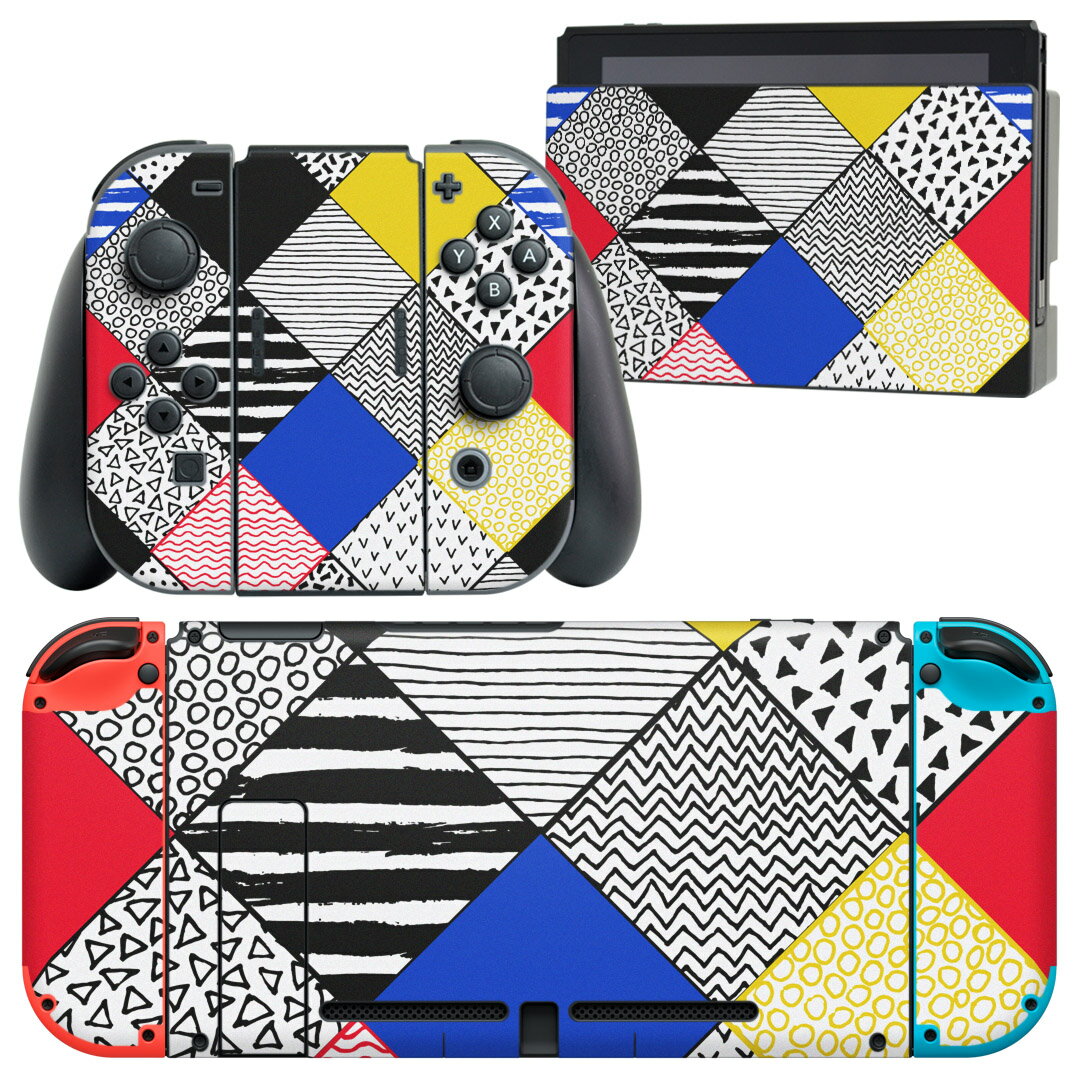 igsticker Nintendo Switch 用 デザインスキンシール 任天堂 ニンテンドー スイッチ 専用 本体ドック Joy-Con Joycon ジョイコン 専用 ゲーム機 カバー アクセサリー フィルム ステッカー 010471 模様　カラフル　派手