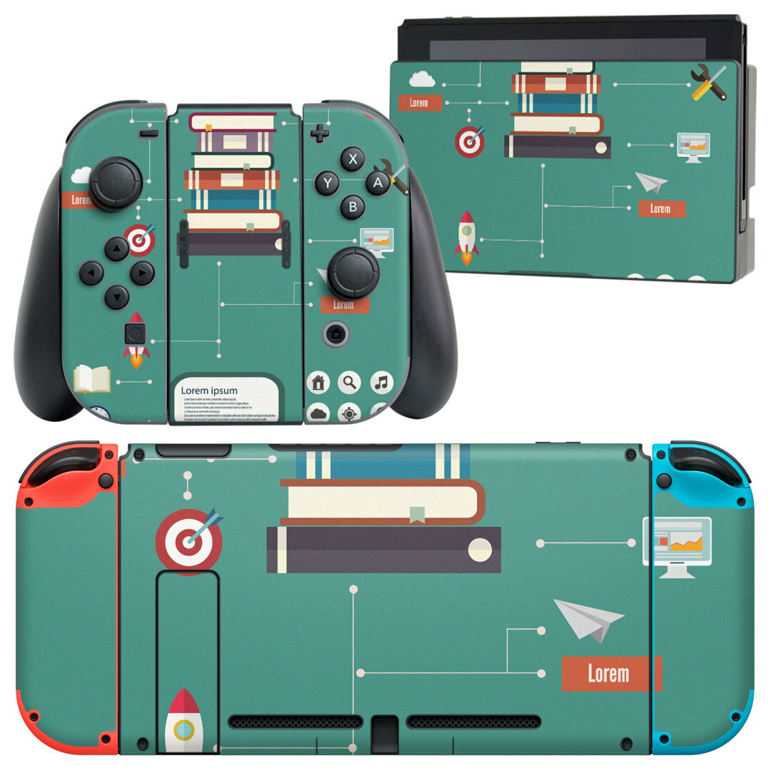 igsticker Nintendo Switch 用 デザインスキンシール 任天堂 ニンテンドー スイッチ 専用 本体ドック Joy-Con Joycon ジョイコン 専用 ゲーム機 カバー アクセサリー フィルム ステッカー 010497 ロケット 本 イラスト