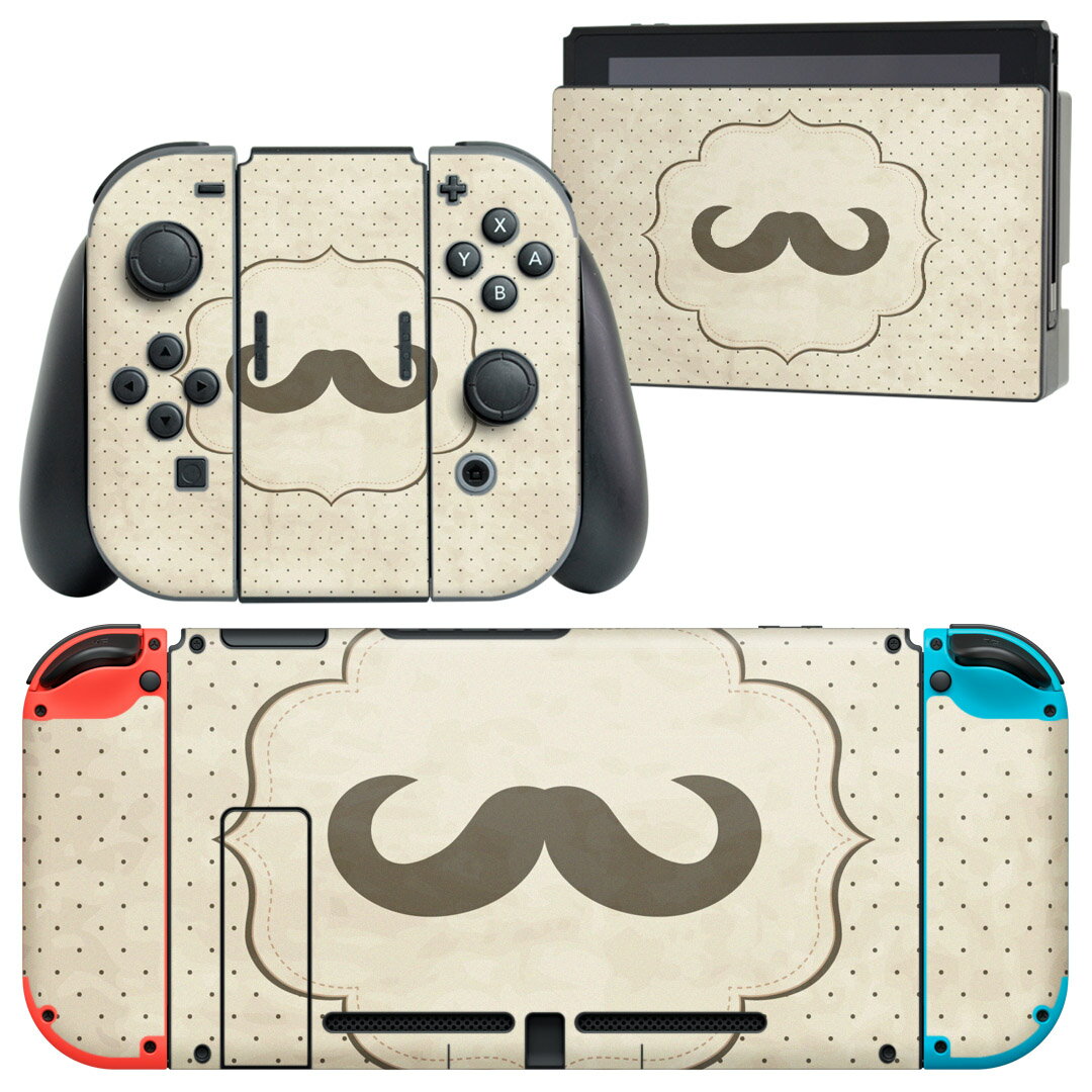 igsticker Nintendo Switch 用 デザインスキンシール 任天堂 ニンテンドー スイッチ 専用 本体ドック Joy-Con Joycon ジョイコン 専用 ゲーム機 カバー アクセサリー フィルム ステッカー 010500 ひげ　水玉　ドット