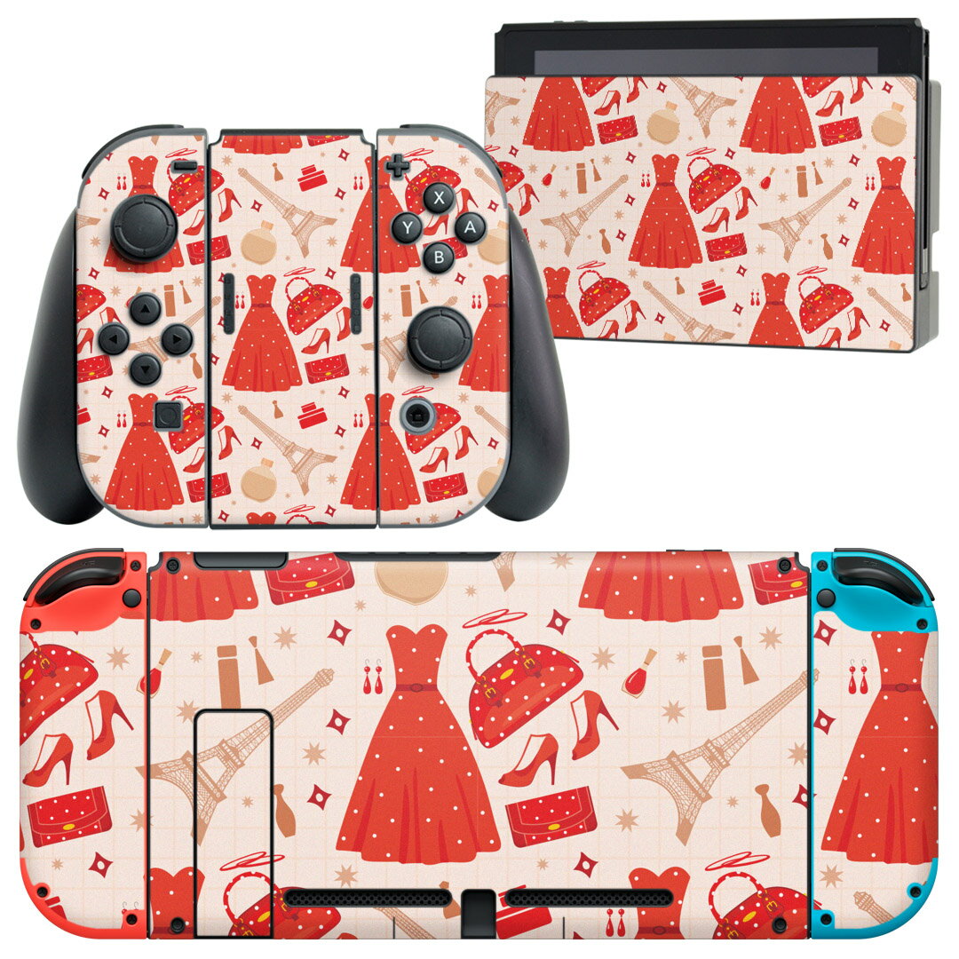 igsticker Nintendo Switch 用 デザインスキンシール 任天堂 ニンテンドー スイッチ 専用 本体ドック Joy-Con Joycon ジョイコン 専用 ゲーム機 カバー アクセサリー フィルム ステッカー 010501 おしゃれ　ファッション　赤