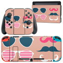 igsticker Nintendo Switch 用 デザインスキンシール 任天堂 ニンテンドー スイッチ 専用 本体ドック Joy-Con Joycon ジョイコン 専用 ゲーム機 カバー アクセサリー フィルム ステッカー 010503 ひげ サングラス ピンク
