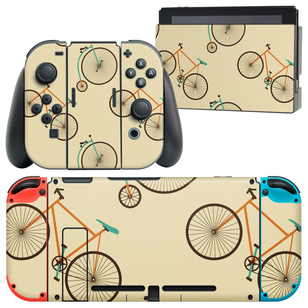 igsticker Nintendo Switch 用 デザインスキンシール 任天堂 ニンテンドー スイッチ 専用 本体ドック Joy-Con Joycon ジョイコン 専用 ゲーム機 カバー アクセサリー フィルム ステッカー 010507 自転車 乗り物 オレンジ 緑