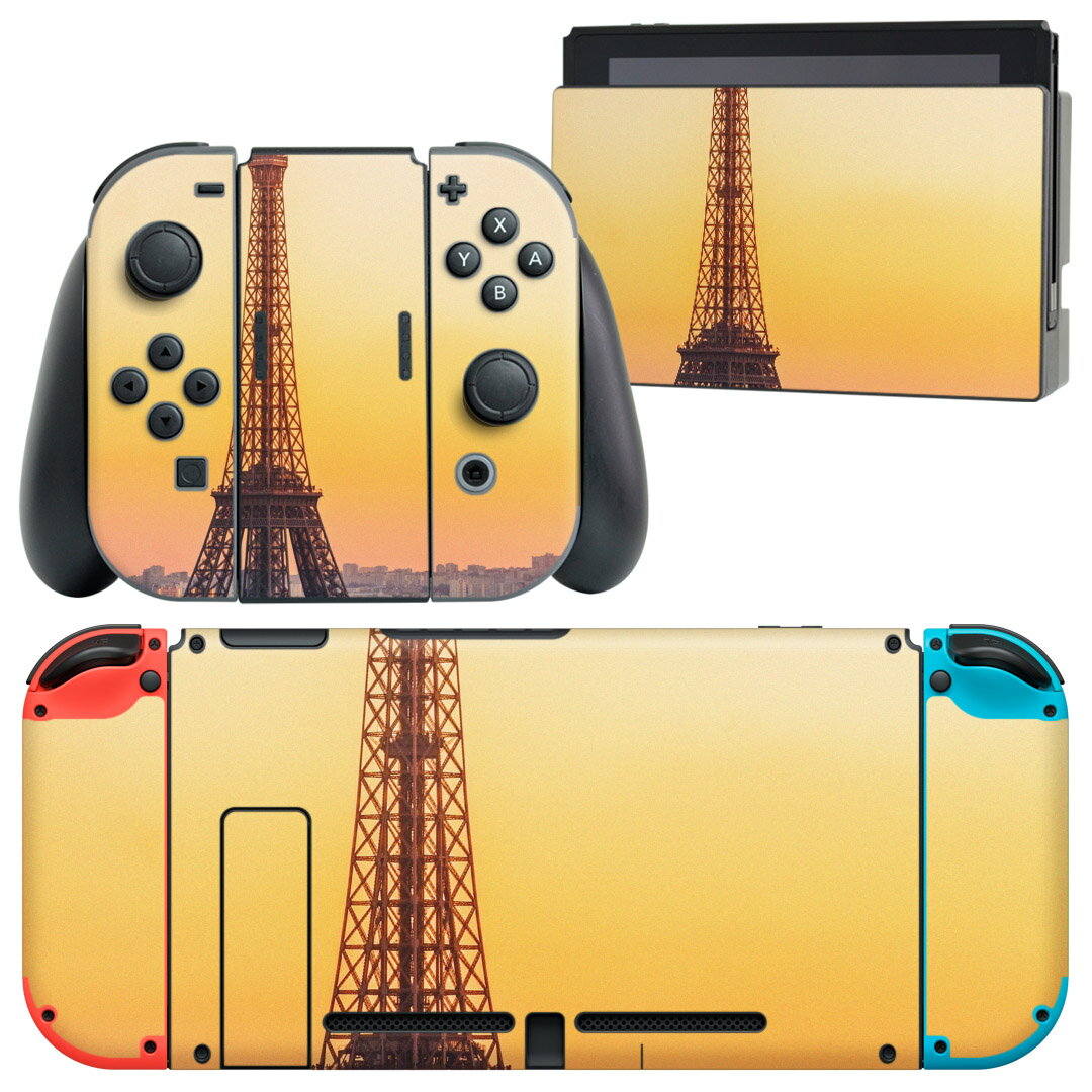 igsticker Nintendo Switch 用 デザインスキンシール 任天堂 ニンテンドー スイッチ 専用 本体ドック Joy-Con Joycon ジョイコン 専用 ゲーム機 カバー アクセサリー フィルム ステッカー 010517 写真　タワー　夕焼け