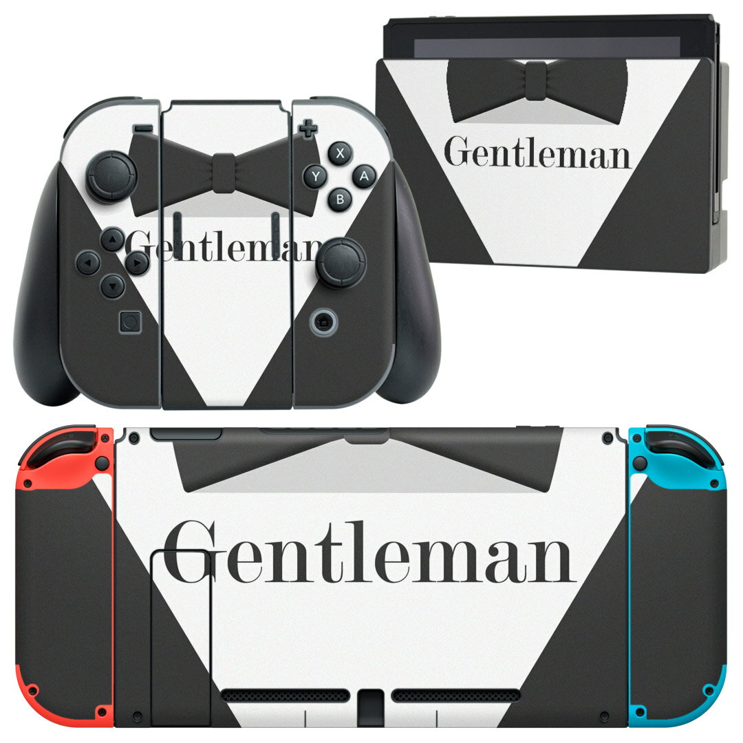 igsticker Nintendo Switch 用 デザインスキンシール 任天堂 ニンテンドー スイッチ 専用 本体ドック Joy-Con Joycon ジョイコン 専用 ゲーム機 カバー アクセサリー フィルム ステッカー 010522 蝶ネクタイ おしゃれ 英語