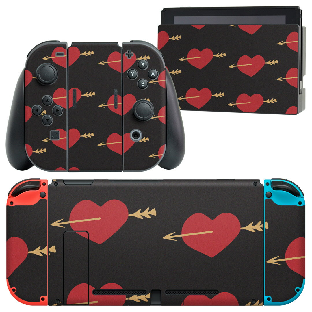 igsticker Nintendo Switch 用 デザインスキンシール 任天堂 ニンテンドー スイッチ 専用 本体ドック Joy-Con Joycon ジョイコン 専用 ゲーム機 カバー アクセサリー フィルム ステッカー 010524 ハート　矢　赤