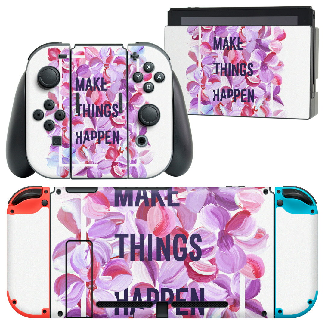 igsticker Nintendo Switch 用 デザインスキンシール 任天堂 ニンテンドー スイッチ 専用 本体ドック Joy-Con Joycon ジョイコン 専用 ゲーム機 カバー アクセサリー フィルム ステッカー 010561 英語 花 ピンク
