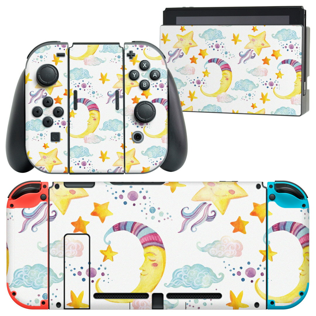 igsticker Nintendo Switch 用 デザインスキンシール 任天堂 ニンテンドー スイッチ 専用 本体ドック Joy-Con Joycon ジョイコン 専用 ゲーム機 カバー アクセサリー フィルム ステッカー 010610 星　月　キャラクター