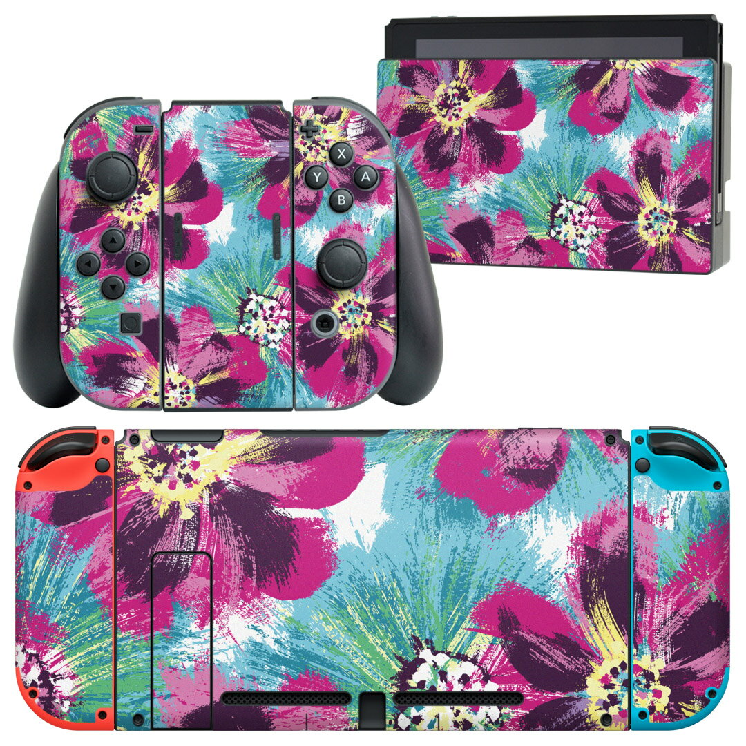 igsticker Nintendo Switch 用 デザインスキンシール 任天堂 ニンテンドー スイッチ 専用 本体ドック Joy-Con Joycon ジョイコン 専用 ゲーム機 カバー アクセサリー フィルム ステッカー 010611 花 紫