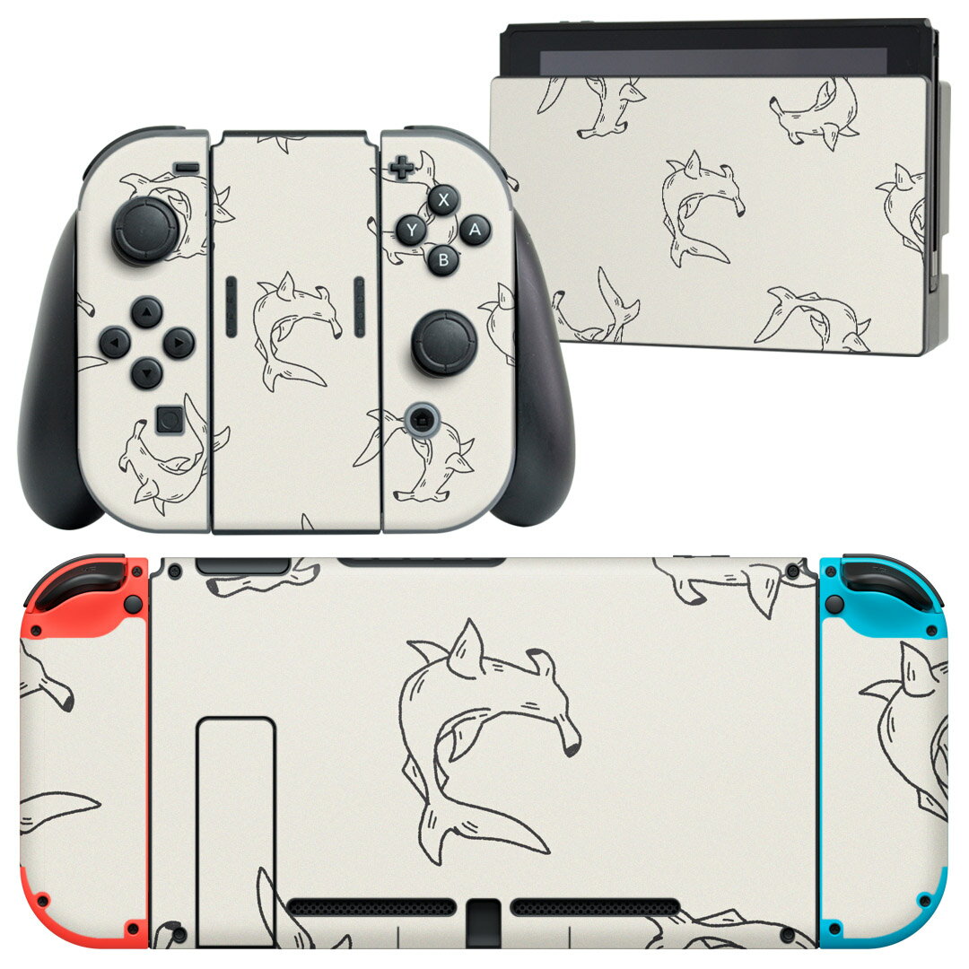 igsticker Nintendo Switch 用 デザインスキンシール 任天堂 ニンテンドー スイッチ 専用 本体ドック Joy-Con Joycon ジョイコン 専用 ゲーム機 カバー アクセサリー フィルム ステッカー 010683 サメ　海　生き物