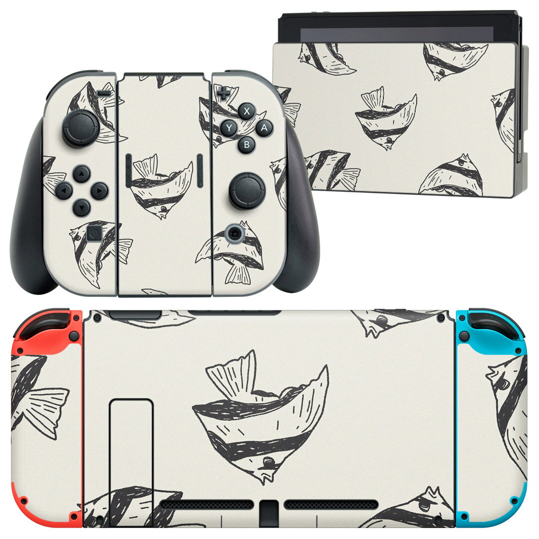 製品名 Nintendo Switch 本体裏面＆ドック正面＆ジョイコン専用 デザインスキンシール セット内容 Nintendo Switch 本体＆ドック＆ジョイコン用スキンシール（各1枚） ニンテンドースイッチ専用です。携帯機のSwitch LiteやProコンには対応していません。 商品特徴 再剥離性シートを素材に採用し、細かな位置調整がしやすく貼り直しが容易です。専用の業務プリンターを使い、商品画像と遜色のない美しい印刷仕上がり。 注意事項 画像はサンプルですので、ご覧の環境によっては多少色味に違いを感じる場合がございます。 イメージと違った、モニターと色味が異なるという理由での交換や返金はご対応出来かねます。スキンシールのみの販売で、ニンテンドースイッチ本体などは付属しません。シワができた場合、ドライヤーなどで軽く温め、外側に向けてシワを伸ばすように貼ってください。初回貼付時の位置調整や貼り直しは可能ですが、しっかりと押し付けて接着させた後の再剥離、再利用は保証しておりません。また接着部に油分や汚れが付着しますと角の部分は剥がれやすくなりますので、貼付時はあまり触れないようにご注意ください。無地のセミグロスシートにデザインをプリントした商品で、デコなどの加工はございません。 凹凸や光沢があるように見えたり布地や金属を素材にしたように見える商品もありますが、デザインの図版によるものです。印刷時に微妙な画像のズレが生じる場合がございます。ご注文後に1点1点制作する受注生産品の為、不良品以外のご返品や交換は固くお断りします。当店における繰り返しの実機テストでは問題ありませんでしたが、経過年数や使用環境により、シールを剥がす際に本体の塗装が一部剥がれる可能性があります。恐れ入りますが、万が一そのような状況になった場合でも当店ではゲーム機本体の保証は出来かねますので、予めご理解の上お求めください。 商品発送 完全受注生産のハンドメイド商品となりますので、既製品と比べて発送までお時間を頂いています。 基本的に決済確認後2?3営業日、最大で10営業日での発送となります。繁忙期や休業日明けの場合はさらに時間がかかる場合があります。 その際には別途メールにてご連絡致します。メール便の場合、発送日から到着までに2?4日ほどかかる場合が多く、紛失などの保障もご対応できかねます。あらかじめご了承下さい。