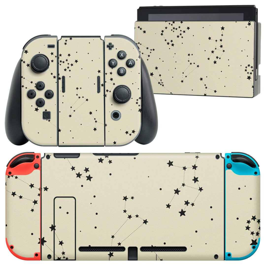 igsticker Nintendo Switch 用 デザインスキンシール 任天堂 ニンテンドー スイッチ 専用 本体ドック Joy-Con Joycon ジョイコン 専用 ゲーム機 カバー アクセサリー フィルム ステッカー 010737 星　星座　黒