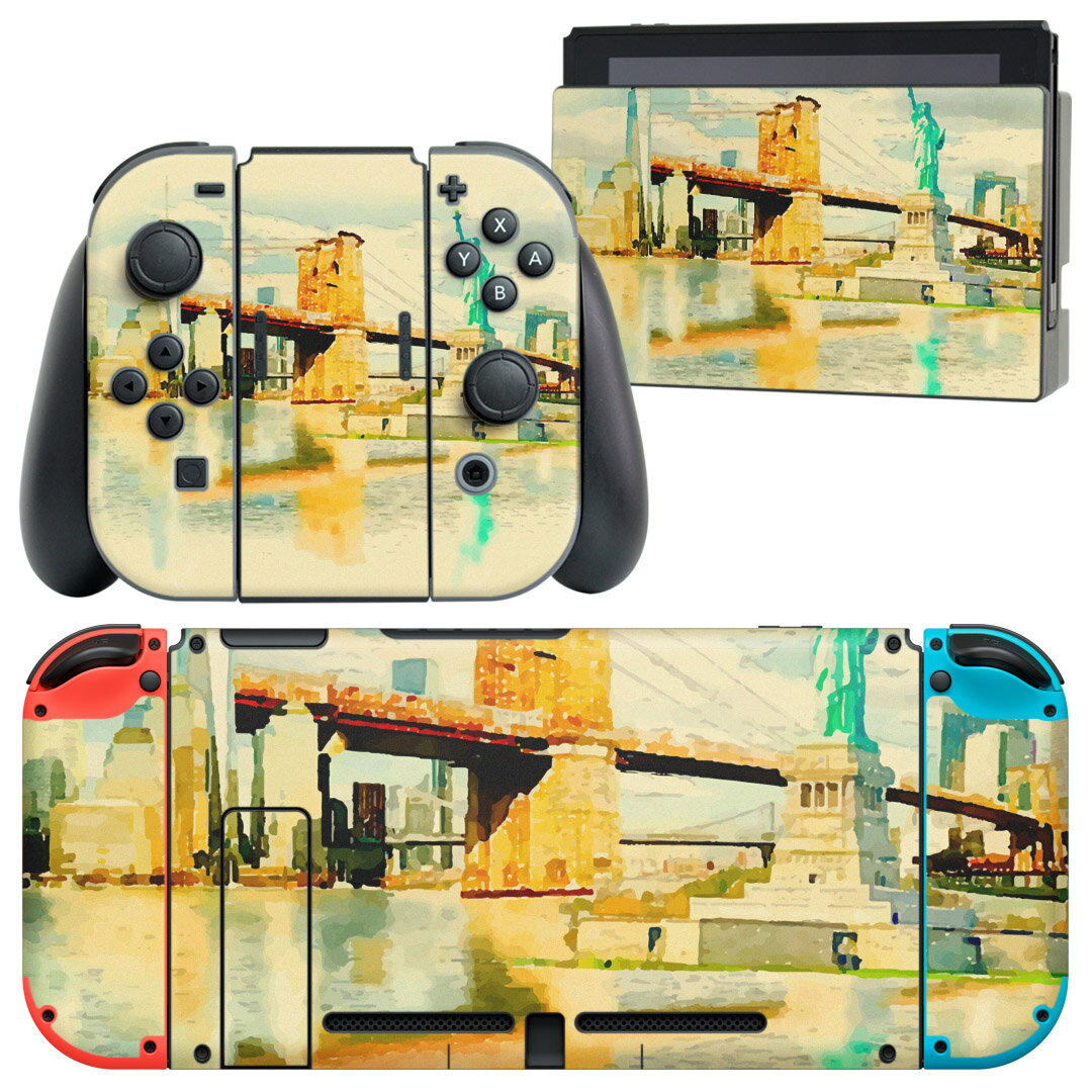 igsticker Nintendo Switch 用 デザインスキンシール 任天堂 ニンテンドー スイッチ 専用 本体ドック Joy-Con Joycon ジョイコン 専用 ゲーム機 カバー アクセサリー フィルム ステッカー 010748 風景　外国　自由の女神