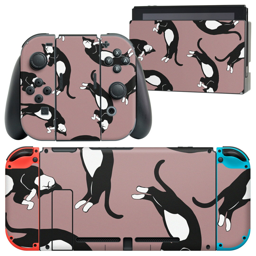 igsticker Nintendo Switch 用 デザインスキンシール 任天堂 ニンテンドー スイッチ 専用 本体ドック Joy-Con Joycon ジョイコン 専用 ゲーム機 カバー アクセサリー フィルム ステッカー 010764 動物　猫　ピンク