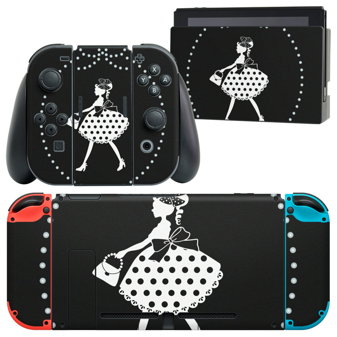 igsticker Nintendo Switch 用 デザインスキンシール 任天堂 ニンテンドー スイッチ 専用 本体ドック Joy-Con Joycon ジョイコン 専用 ゲーム機 カバー アクセサリー フィルム ステッカー 010809 リボン　水玉　ガーリー