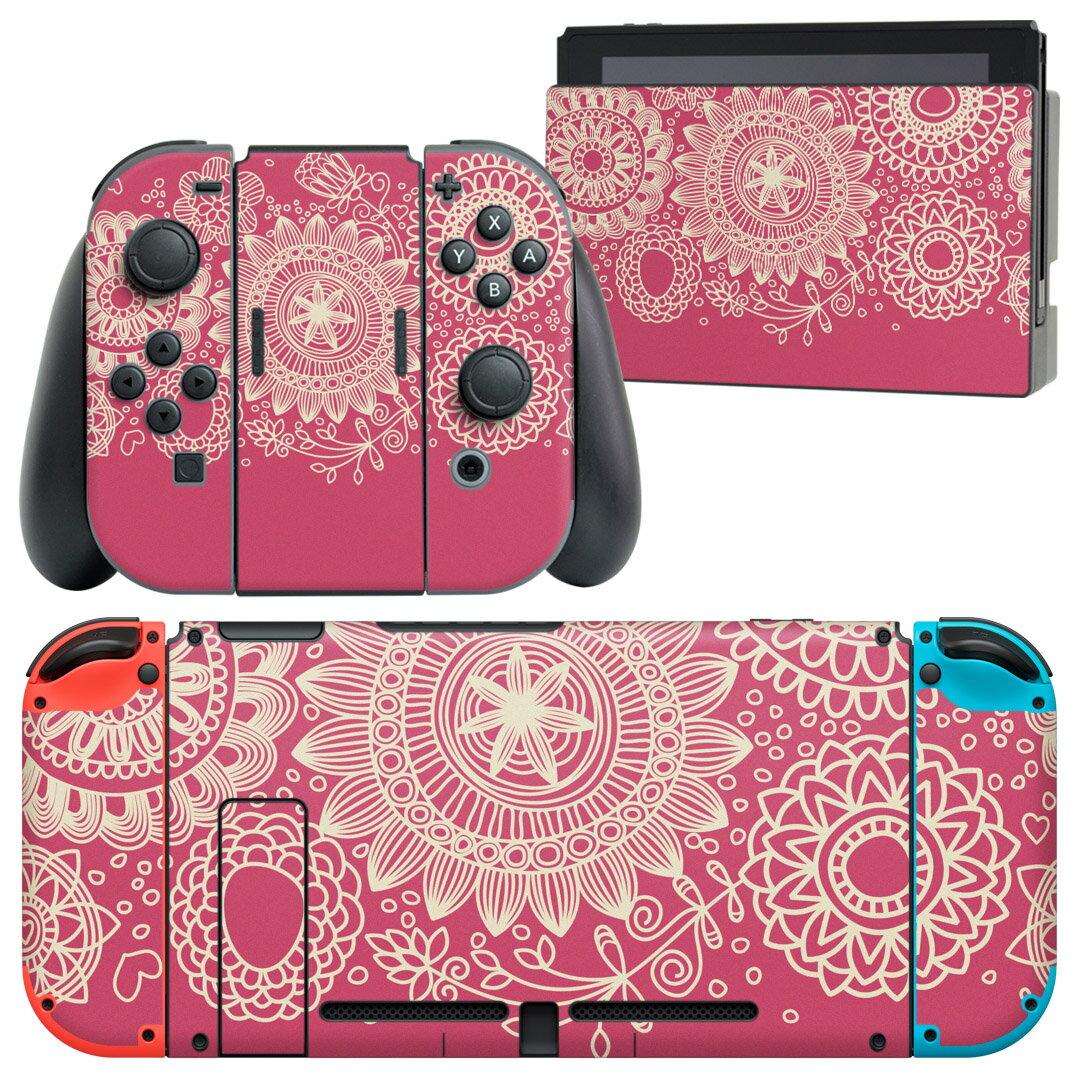 igsticker Nintendo Switch 用 デザインスキンシール 任天堂 ニンテンドー スイッチ 専用 本体ドック Joy-Con Joycon ジョイコン 専用 ゲーム機 カバー アクセサリー フィルム ステッカー 010811 エレガント　ピンク