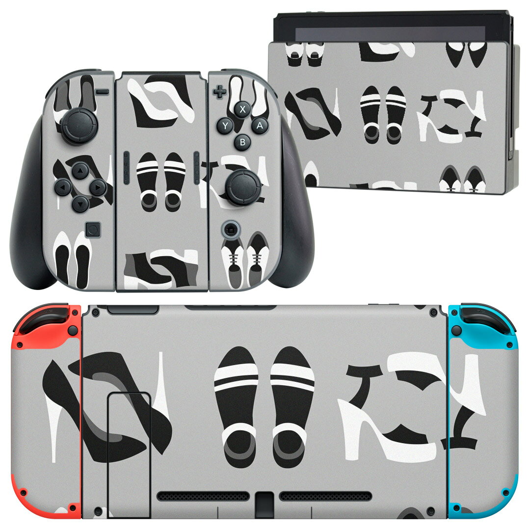 igsticker Nintendo Switch 用 デザインスキンシール 任天堂 ニンテンドー スイッチ 専用 本体ドック Joy-Con Joycon ジョイコン 専用 ゲーム機 カバー アクセサリー フィルム ステッカー 010893 靴　ハイヒール　グレー