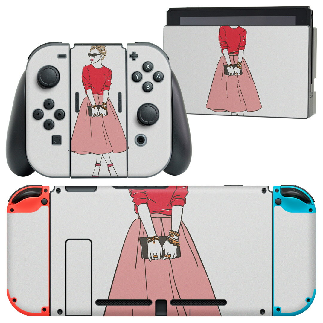 igsticker Nintendo Switch 用 デザインスキンシール 任天堂 ニンテンドー スイッチ 専用 本体ドック Joy-Con Joycon ジョイコン 専用 ゲーム機 カバー アクセサリー フィルム ステッカー 010901 ファッション サングラス ピンク
