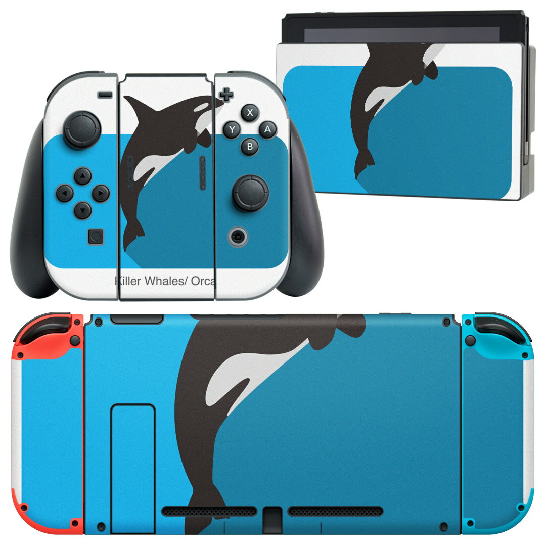 igsticker Nintendo Switch 用 デザインスキンシール 任天堂 ニンテンドー スイッチ 専用 本体ドック Joy-Con Joycon ジョイコン 専用 ゲーム機 カバー アクセサリー フィルム ステッカー 010993 イルカ　海　青