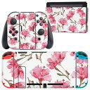 igsticker Nintendo Switch 用 デザインスキンシール 任天堂 ニンテンドー スイッチ 専用 本体ドック Joy-Con Joycon ジョイコン 専用 ゲーム機 カバー アクセサリー フィルム ステッカー 011058 花 水彩 ピンク