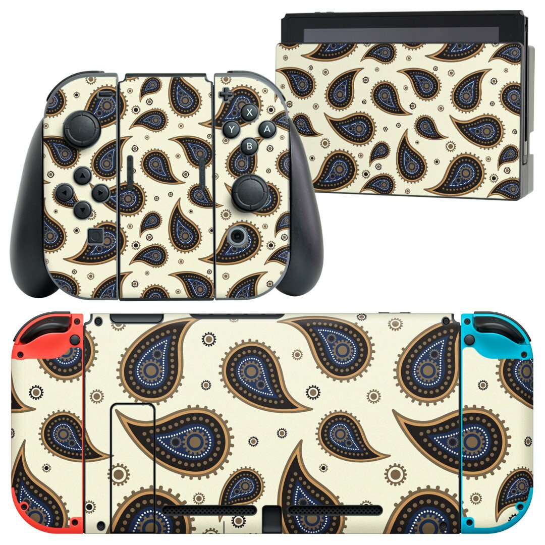igsticker Nintendo Switch 用 デザインスキンシール 任天堂 ニンテンドー スイッチ 専用 本体ドック Joy-Con Joycon ジョイコン 専用 ゲーム機 カバー アクセサリー フィルム ステッカー 011081 ペイズリー　青