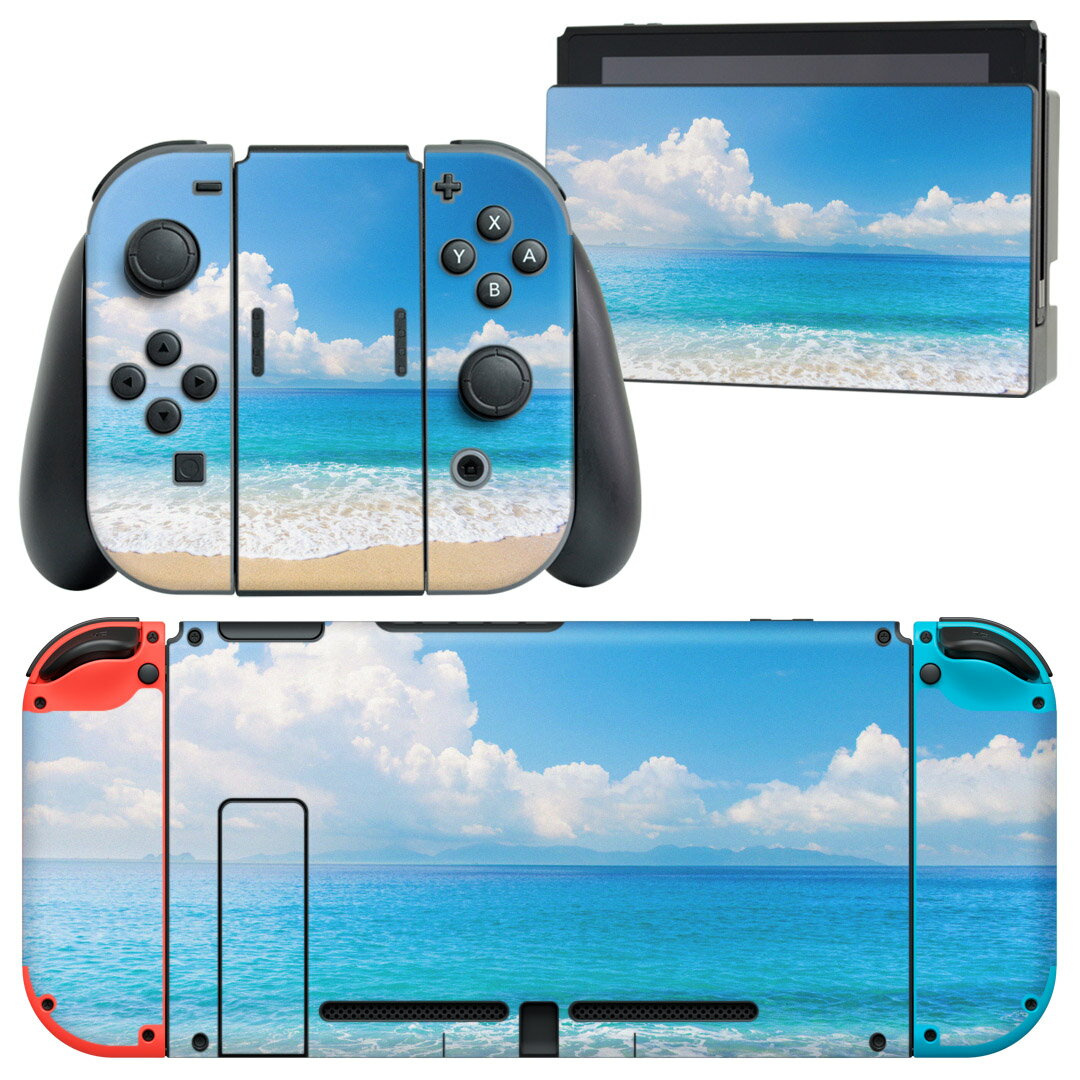 igsticker Nintendo Switch 用 デザインスキンシール 任天堂 ニンテンドー スイッチ 専用 本体ドック Joy-Con Joycon ジョイコン 専用 ゲーム機 カバー アクセサリー フィルム ステッカー 011085 海 ビーチ 写真