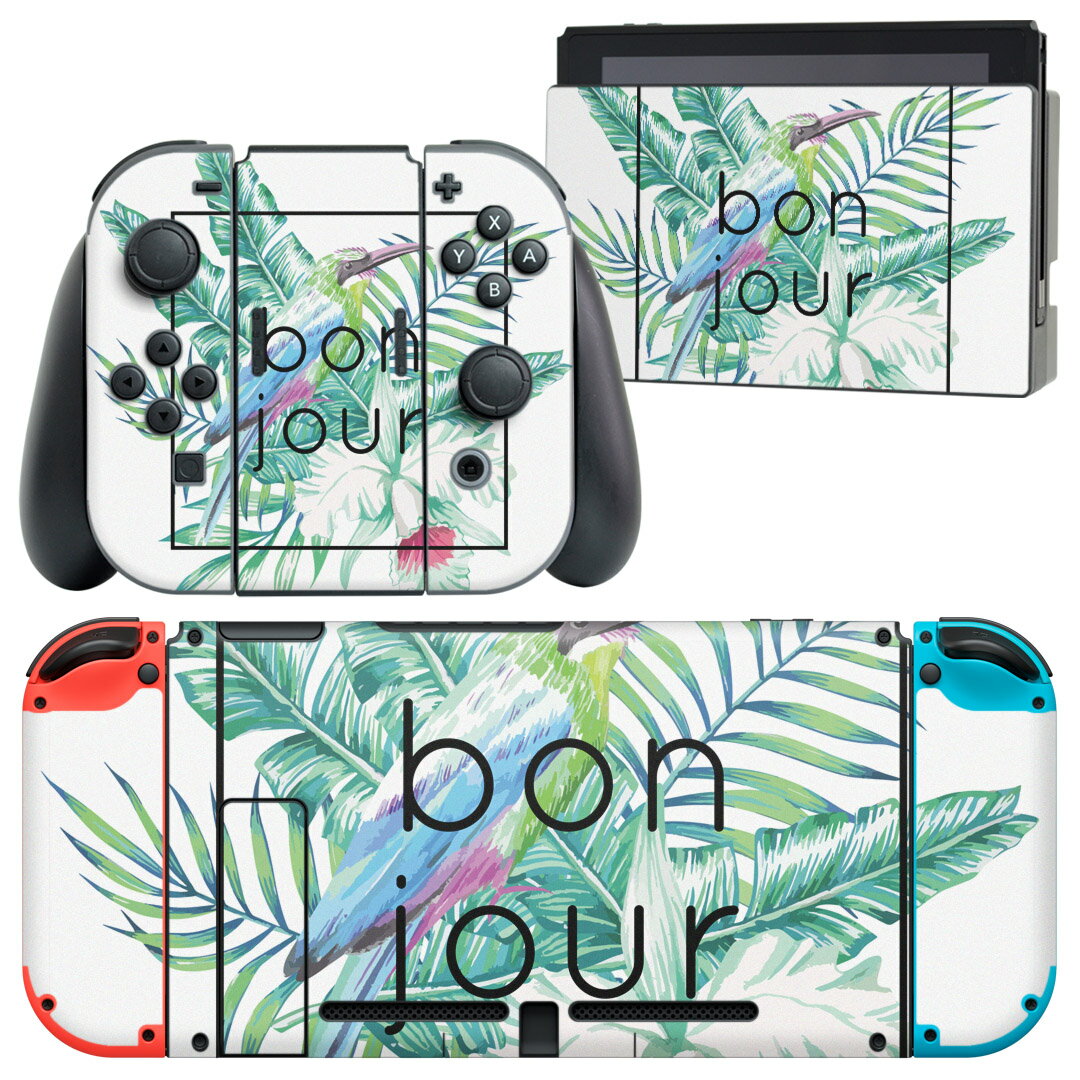 igsticker Nintendo Switch 用 デザインスキンシール 任天堂 ニンテンドー スイッチ 専用 本体ドック Joy-Con Joycon ジョイコン 専用 ゲーム機 カバー アクセサリー フィルム ステッカー 011163 ボタニカル 鳥 花