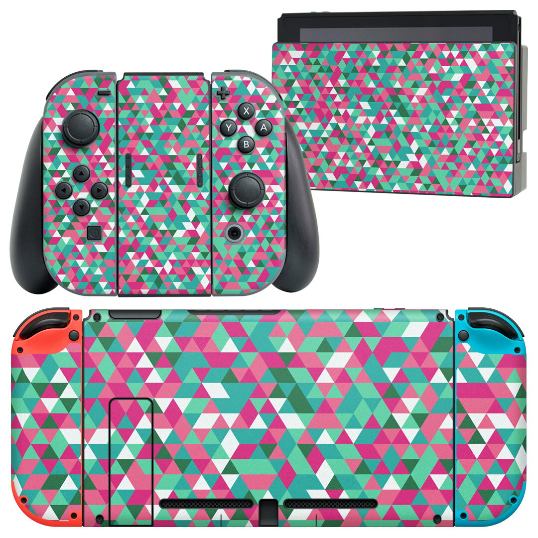 igsticker Nintendo Switch 用 デザインスキンシール 任天堂 ニンテンドー スイッチ 専用 本体ドック Joy-Con Joycon ジョイコン 専用 ゲーム機 カバー アクセサリー フィルム ステッカー 011164 派手　ピンク　緑