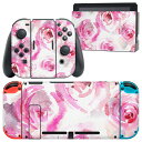 igsticker Nintendo Switch 用 デザインスキンシール 任天堂 ニンテンドー スイッチ 専用 本体ドック Joy-Con Joycon ジョイコン 専用 ゲーム機 カバー アクセサリー フィルム ステッカー 011173 花 水彩 ピンク