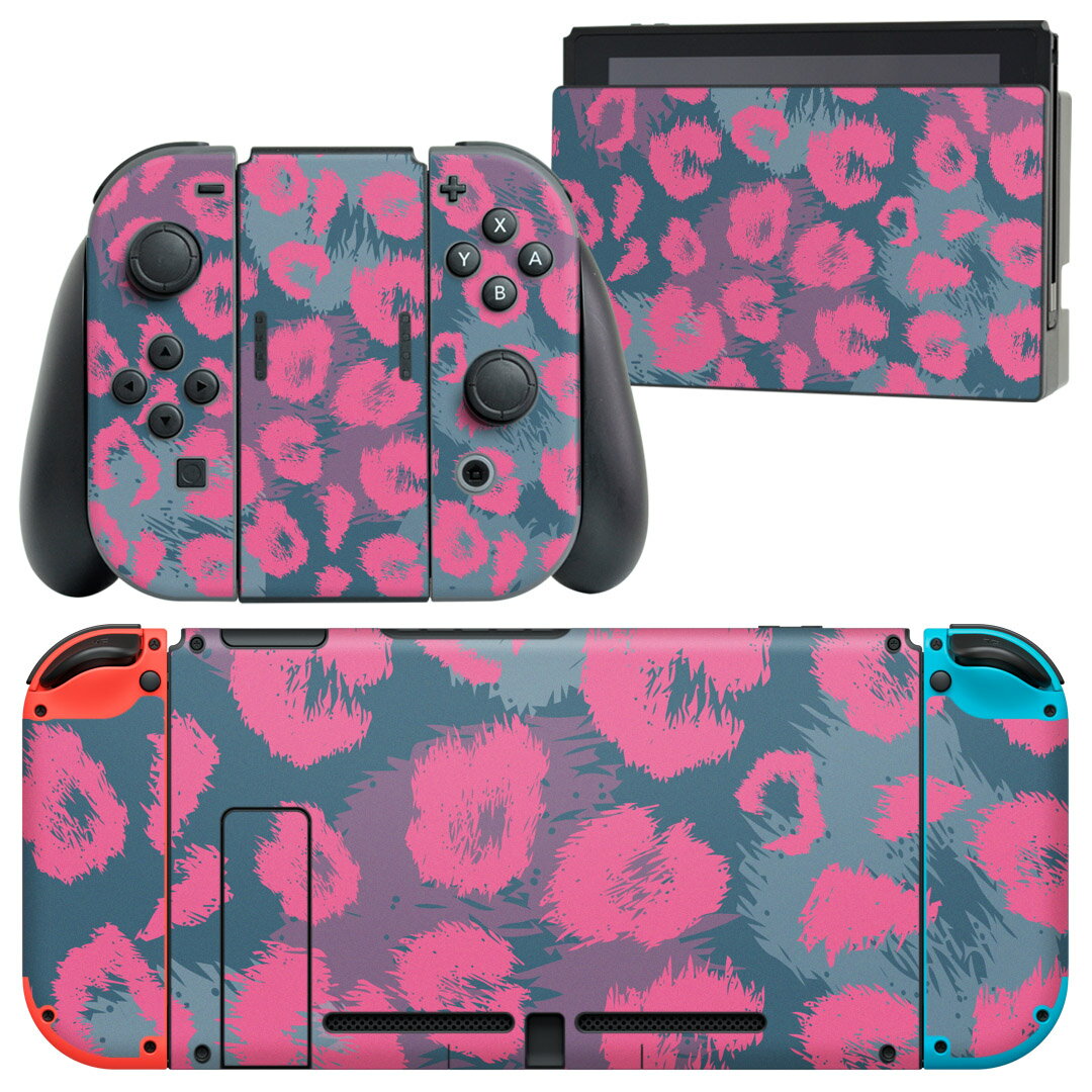 igsticker Nintendo Switch 用 デザインスキンシール 任天堂 ニンテンドー スイッチ 専用 本体ドック Joy-Con Joycon ジョイコン 専用 ゲーム機 カバー アクセサリー フィルム ステッカー 011189 ヒョウ柄 ピンク