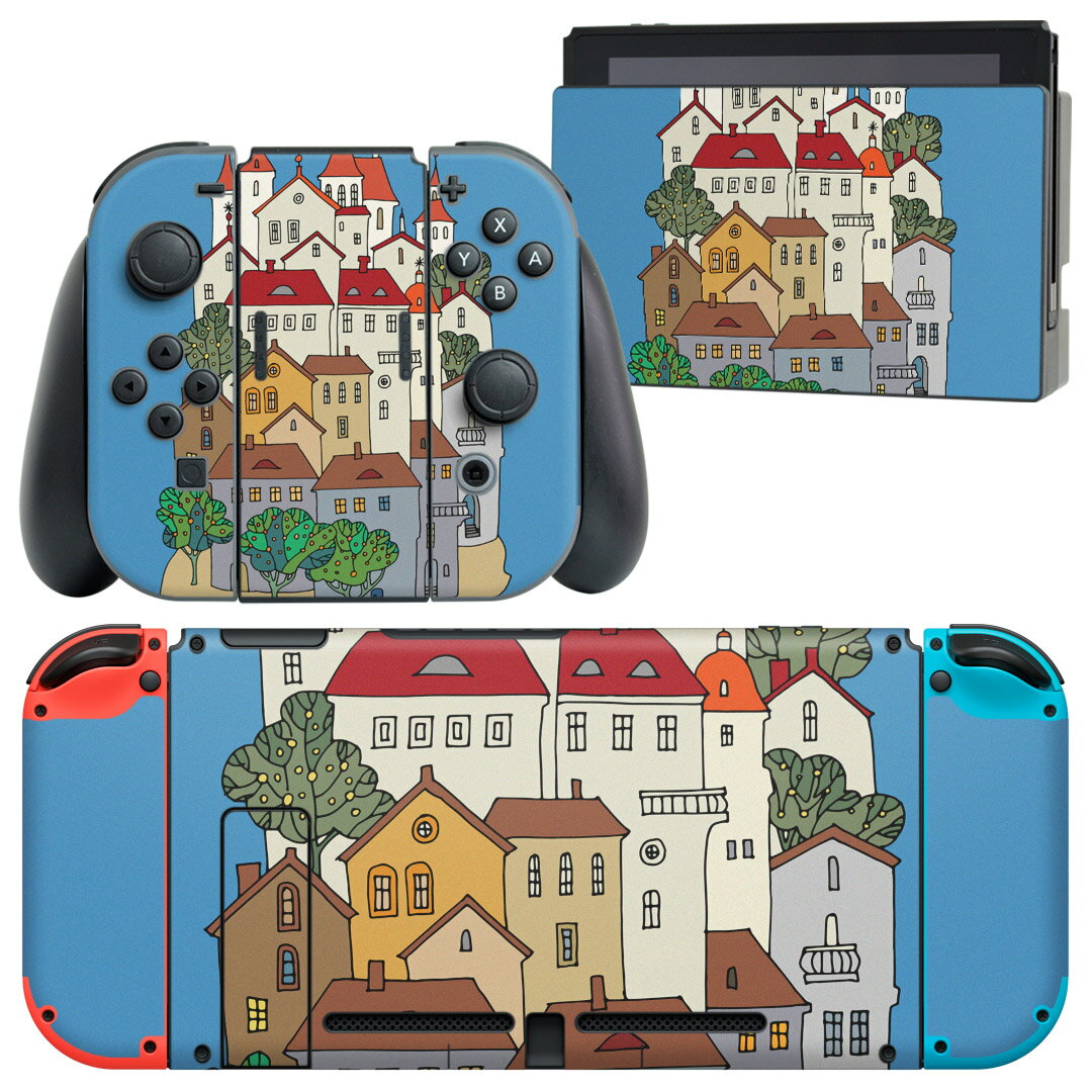 igsticker Nintendo Switch 用 デザインスキンシール 任天堂 ニンテンドー スイッチ 専用 本体ドック Joy-Con Joycon ジョイコン 専用 ゲーム機 カバー アクセサリー フィルム ステッカー 011197 建物 風景 イラスト
