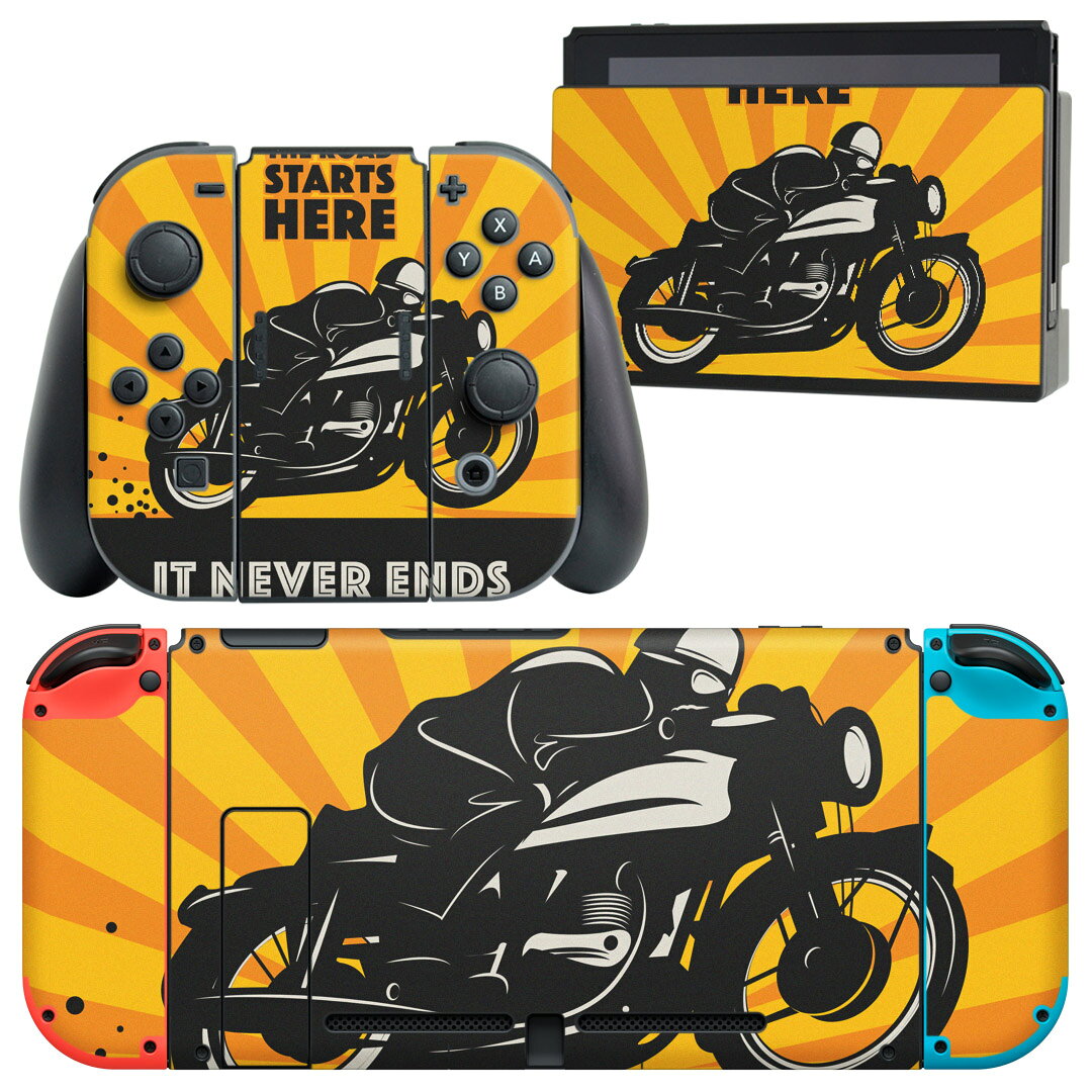 製品名 Nintendo Switch 本体裏面＆ドック正面＆ジョイコン専用 デザインスキンシール セット内容 Nintendo Switch 本体＆ドック＆ジョイコン用スキンシール（各1枚） ニンテンドースイッチ専用です。携帯機のSwitch LiteやProコンには対応していません。 商品特徴 再剥離性シートを素材に採用し、細かな位置調整がしやすく貼り直しが容易です。専用の業務プリンターを使い、商品画像と遜色のない美しい印刷仕上がり。 注意事項 画像はサンプルですので、ご覧の環境によっては多少色味に違いを感じる場合がございます。 イメージと違った、モニターと色味が異なるという理由での交換や返金はご対応出来かねます。スキンシールのみの販売で、ニンテンドースイッチ本体などは付属しません。シワができた場合、ドライヤーなどで軽く温め、外側に向けてシワを伸ばすように貼ってください。初回貼付時の位置調整や貼り直しは可能ですが、しっかりと押し付けて接着させた後の再剥離、再利用は保証しておりません。また接着部に油分や汚れが付着しますと角の部分は剥がれやすくなりますので、貼付時はあまり触れないようにご注意ください。無地のセミグロスシートにデザインをプリントした商品で、デコなどの加工はございません。 凹凸や光沢があるように見えたり布地や金属を素材にしたように見える商品もありますが、デザインの図版によるものです。印刷時に微妙な画像のズレが生じる場合がございます。ご注文後に1点1点制作する受注生産品の為、不良品以外のご返品や交換は固くお断りします。当店における繰り返しの実機テストでは問題ありませんでしたが、経過年数や使用環境により、シールを剥がす際に本体の塗装が一部剥がれる可能性があります。恐れ入りますが、万が一そのような状況になった場合でも当店ではゲーム機本体の保証は出来かねますので、予めご理解の上お求めください。 商品発送 完全受注生産のハンドメイド商品となりますので、既製品と比べて発送までお時間を頂いています。 基本的に決済確認後2?3営業日、最大で10営業日での発送となります。繁忙期や休業日明けの場合はさらに時間がかかる場合があります。 その際には別途メールにてご連絡致します。メール便の場合、発送日から到着までに2?4日ほどかかる場合が多く、紛失などの保障もご対応できかねます。あらかじめご了承下さい。