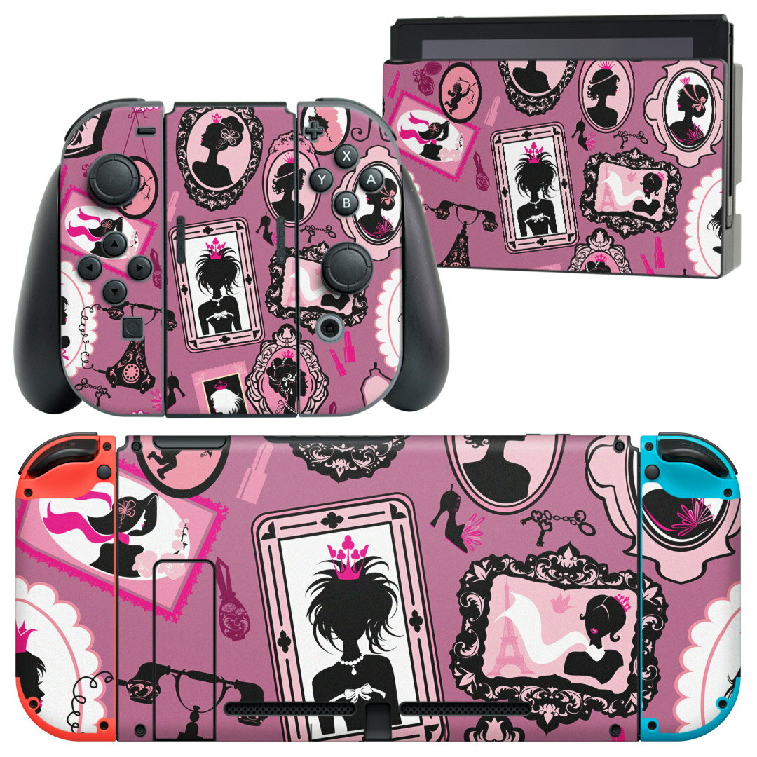 igsticker Nintendo Switch 用 デザインスキンシール 任天堂 ニンテンドー スイッチ 専用 本体ドック Joy-Con Joycon ジョイコン 専用 ゲーム機 カバー アクセサリー フィルム ステッカー 011283 プリンセス 紫 王冠