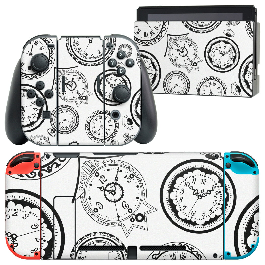 igsticker Nintendo Switch 用 デザインスキンシール 任天堂 ニンテンドー スイッチ 専用 本体ドック Joy-Con Joycon ジョイコン 専用 ゲーム機 カバー アクセサリー フィルム ステッカー 011301 時計　レトロ　数字