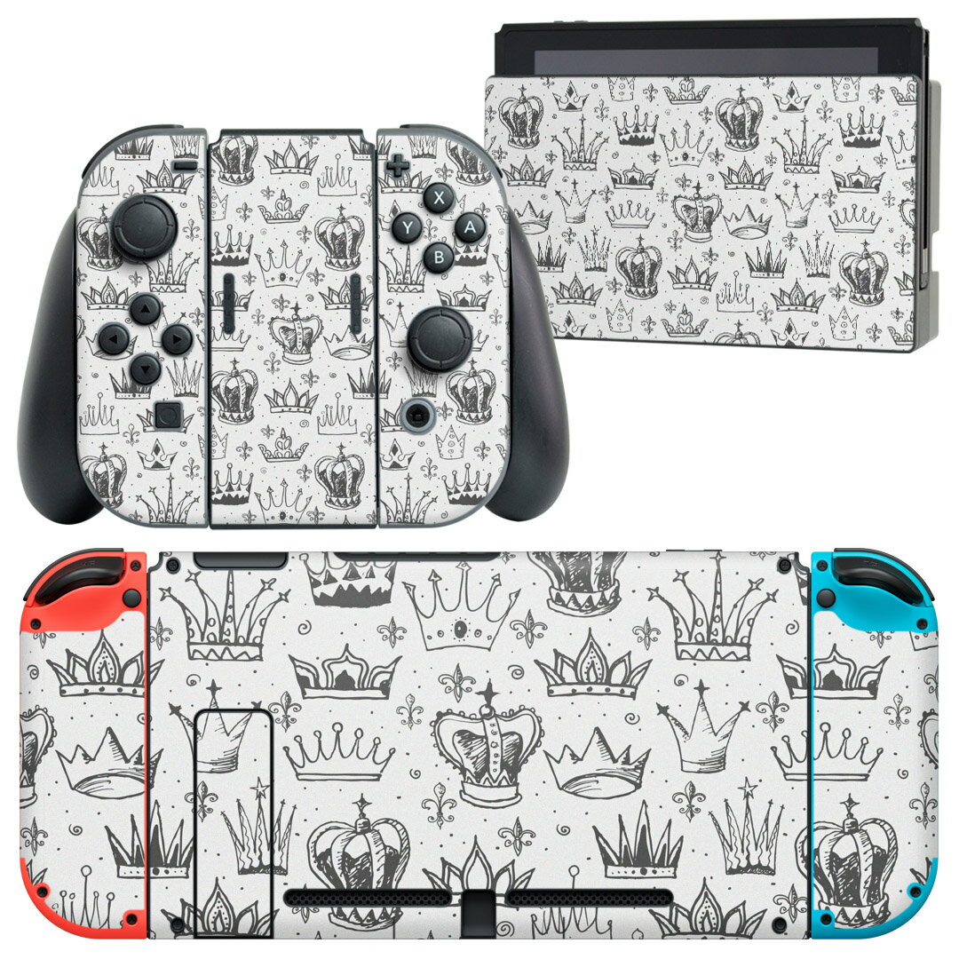 igsticker Nintendo Switch 用 デザインスキンシール 任天堂 ニンテンドー スイッチ 専用 本体ドック Joy-Con Joycon ジョイコン 専用 ゲーム機 カバー アクセサリー フィルム ステッカー 011314 王冠 ビンテージ レトロ