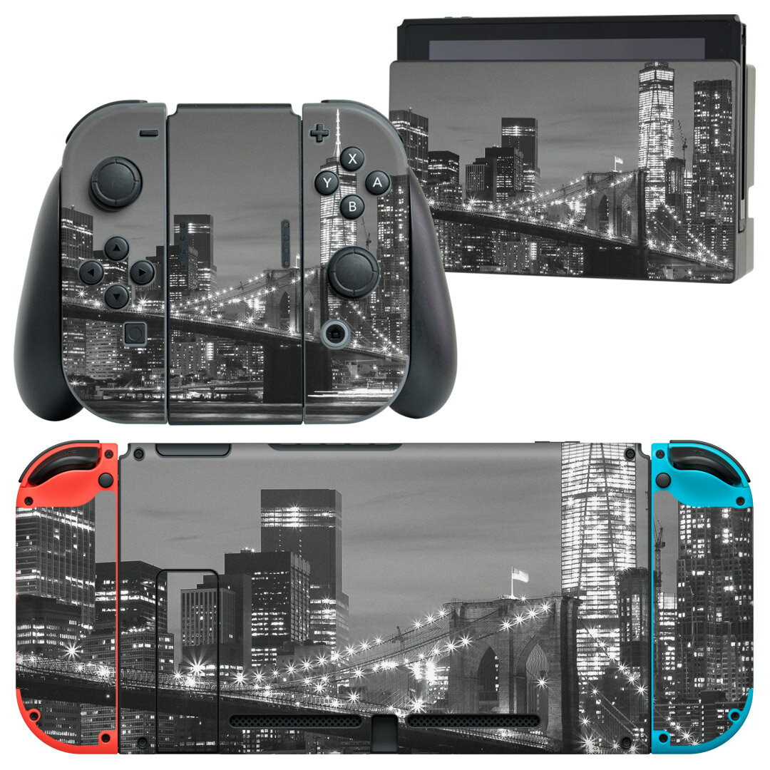 igsticker Nintendo Switch 用 デザインスキンシール 任天堂 ニンテンドー スイッチ 専用 本体ドック Joy-Con Joycon ジョイコン 専用 ゲーム機 カバー アクセサリー フィルム ステッカー 011331 夜景 写真 モノクロ